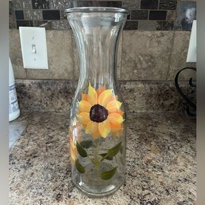 Hand Painted Sunflower Glass Beverage Pitcher 1 liter